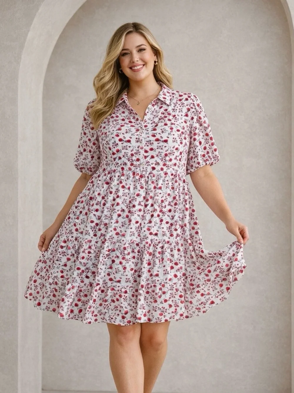 ELIZA J Boho Babydoll Dress 16W Poppy Floral Puff Sleeve Tiered Summer Vacation - Picture 13 of 13